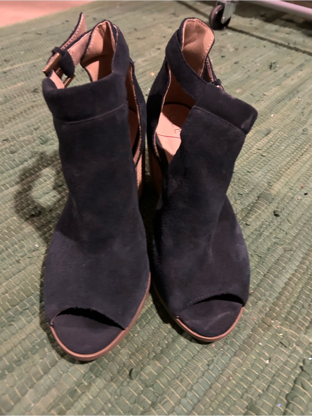 Sole Society Navy Suede Peep-Toe Ankle Heels